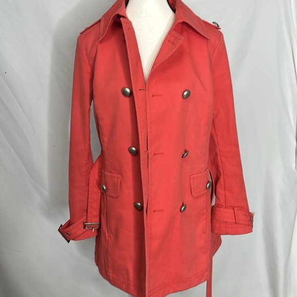 ST JOHN Double Breasted Trench Coat with Hammered Silver Buttons - Picture 7 of 12